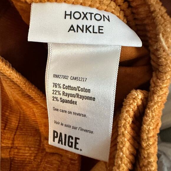 Paige Jeans Womens Hoxton Ankle Mid Rise Brown Gold Corduroy Pants Size 26 - Picture 2 of 7